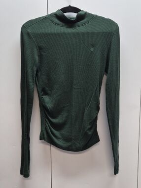 AllSaints Dark Green Ribbed Mock Neck Long Sleeve Top